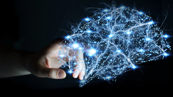 Hand with map of brain